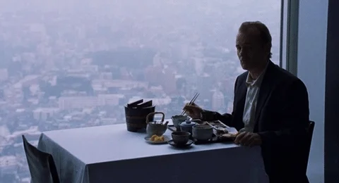 Bill Murray eating alone in a scene from the movie 'Lost in translation' (2003)